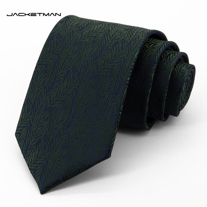 Jacketman深蓝色复古绿叶子领带