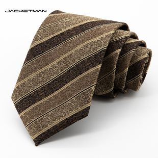 潮流宽版 Jacketman领带男韩版 正装 8cm款 棕咖色复古藤蔓斜纹个性
