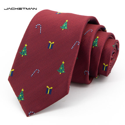 Jacketman领带男士正装商务韩版酒红色7cm时尚圣诞树个性英伦潮款