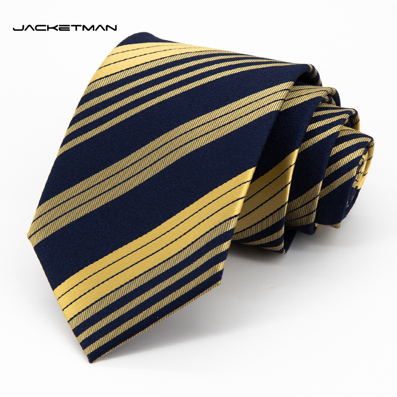 Jacketman黄色时尚深蓝条纹领带