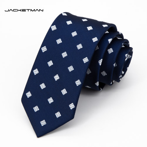 Jacketman蓝色时尚白方格子领带