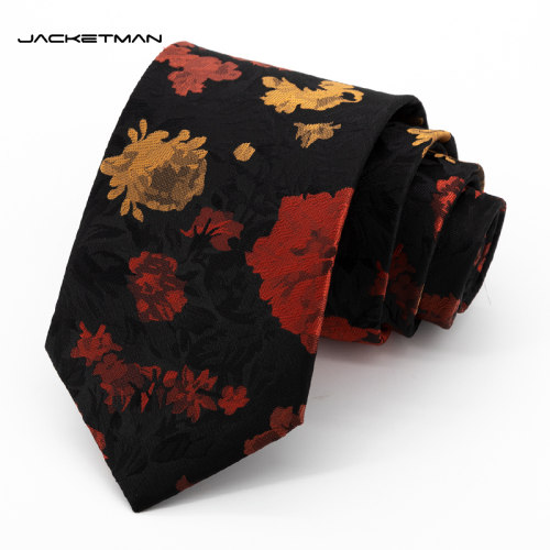 Jacketman黑色时尚橙红花朵领带