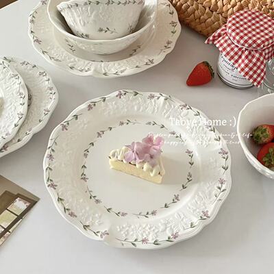 法式复古浮雕陶瓷盘甜品盘子