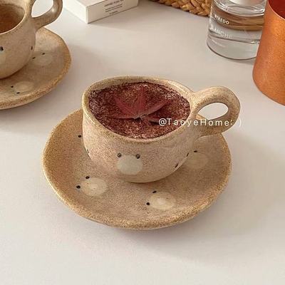 粗陶手作杯碟可爱小熊咖啡杯碟