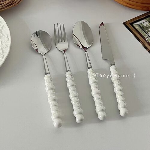 法式高级感珍珠刀叉勺甜品餐具