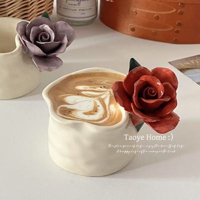 复古玫瑰手作咖啡杯小众拿铁杯