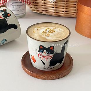 景德镇手作可爱猫咪猪口杯釉下彩咖啡拉花杯手握杯茶杯下午茶礼物