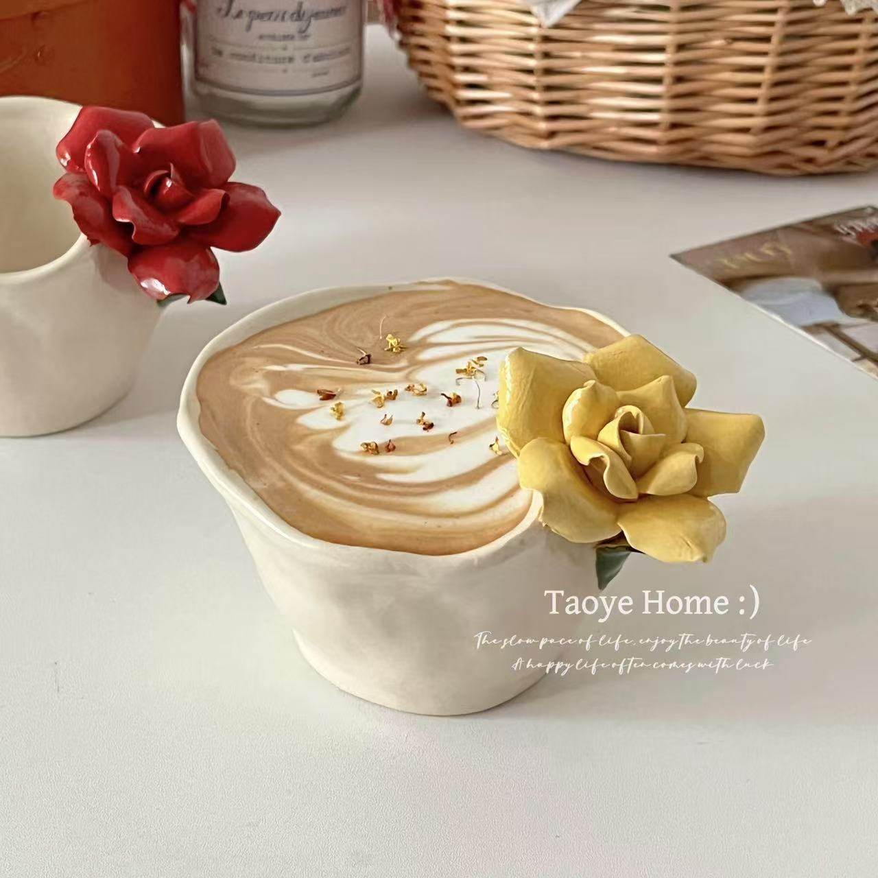 复古手作玫瑰陶瓷手握咖啡杯高颜值不规则手捏杯子拿铁杯小众礼物,餐饮具,咖啡杯,淘宝优惠券,粉丝福利购,淘宝优惠卷