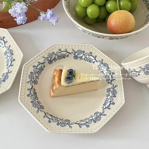 复古玫瑰陶瓷餐具碗高颜值甜品盘