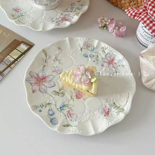 法式复古浮雕甜品盘西餐家用菜盘