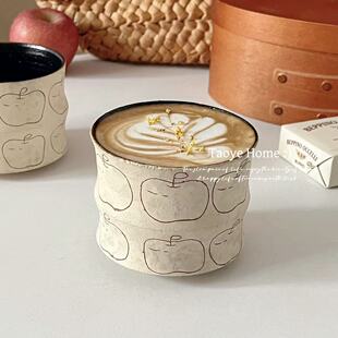 景德镇粗陶手作复古苹果咖啡杯猪口竹节杯手握杯拉花杯高颜值杯子