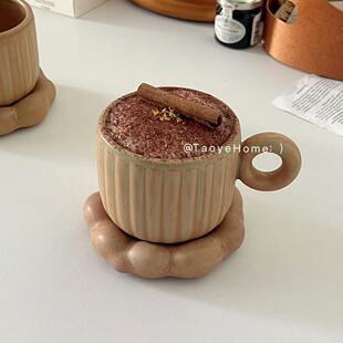 复古日式粗陶咖啡杯碟窑变陶瓷拿铁拉花杯手冲美式下午茶杯礼物