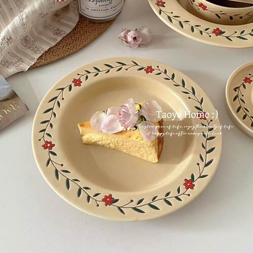 法式复古花卉甜品盘西餐家用菜盘