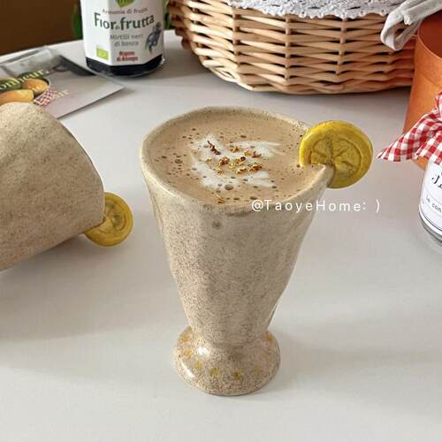 粗陶柠檬咖啡杯手作马克杯礼物