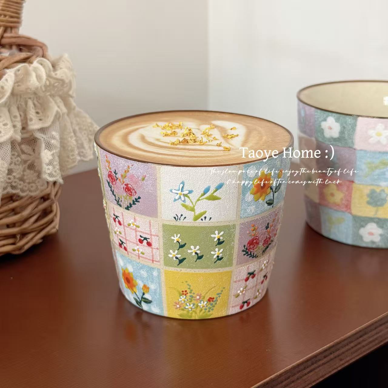 景德镇手绘釉下彩岩彩杯可爱碎花咖啡杯拿铁拉花杯茶杯手作杯礼物
