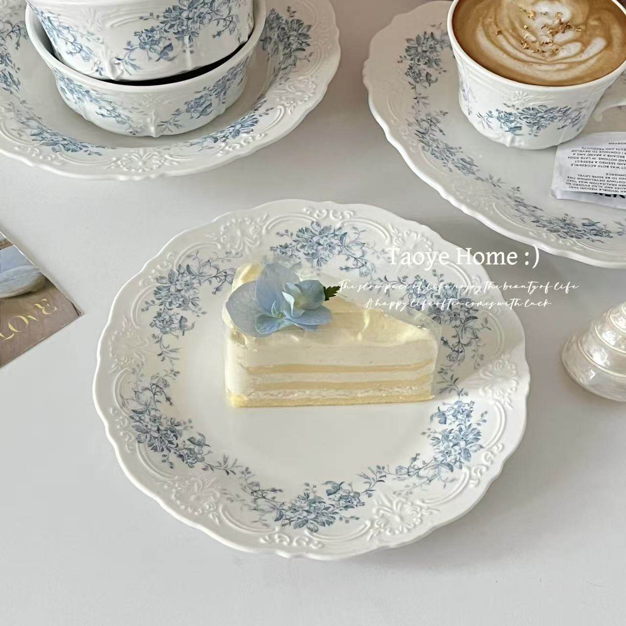 法式复古ins梦幻海棠浮雕甜品盘蛋糕西餐盘精致沙拉盘陶瓷碗盘子,餐饮具,盘,淘宝优惠券,粉丝福利购,淘宝优惠卷