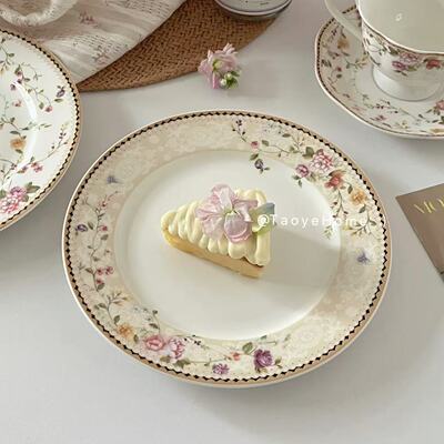 复古ins法式玫瑰西餐盘甜品盘子
