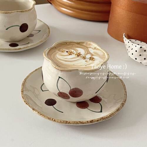 粗陶手作杯碟手捏咖啡杯子日式