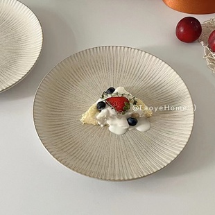 感菜盘素雅做旧釉下彩 北欧复古窑变釉陶瓷盘高颜值冷棕家用仪式