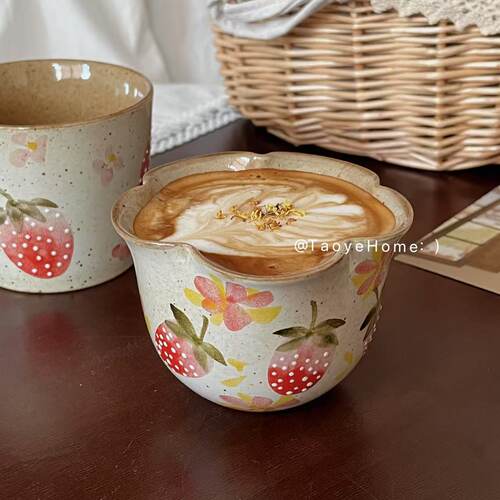 粗陶手作咖啡杯景德镇拉花杯子