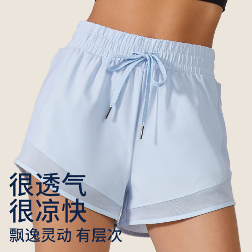 夏欧美假两件运动短裤女防走光跑