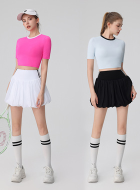 2025夏季新款短袖花苞休闲羽毛球短裙套装显瘦高尔夫女网球服套装