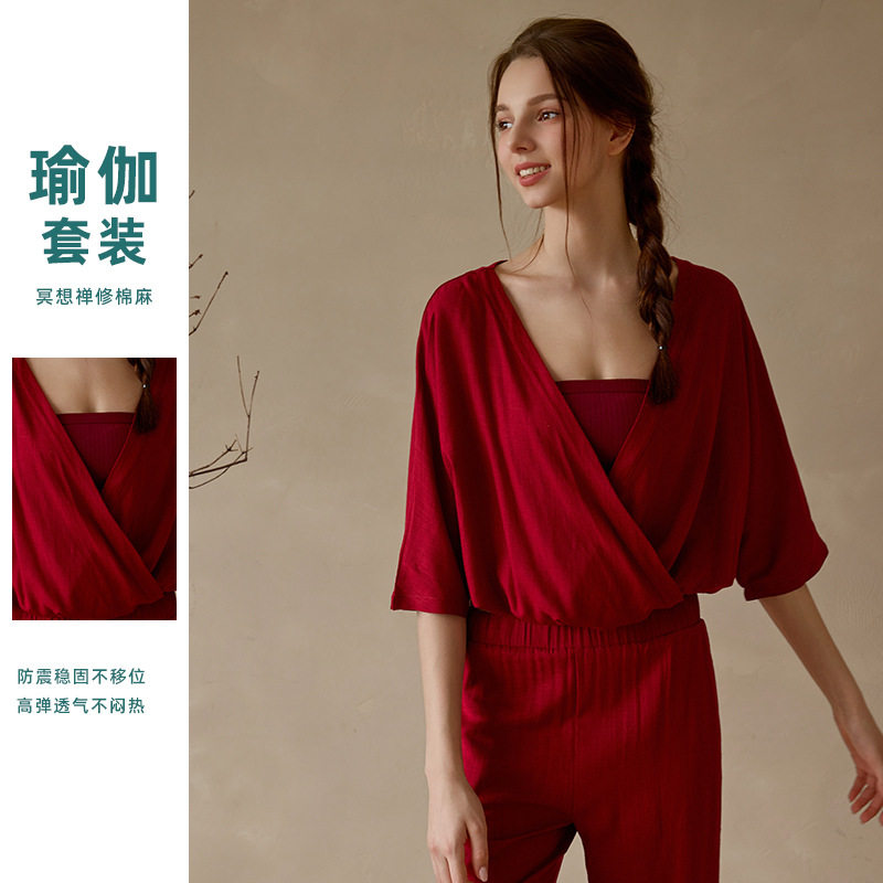 亚麻慵懒瑜伽服女上衣2025新款高