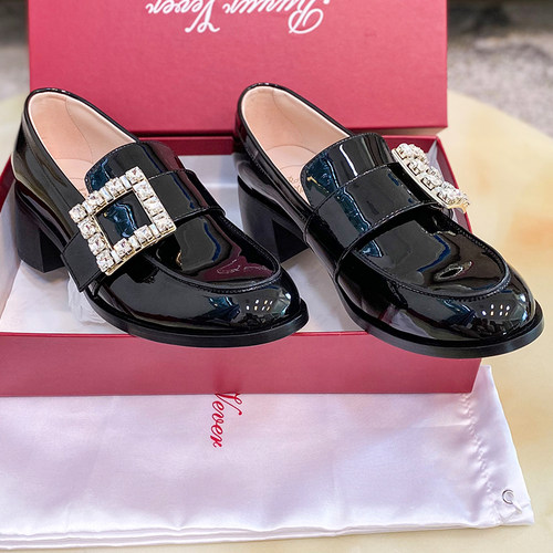 牛货，2025新款钻扣乐福鞋女粗跟水钻方扣小皮鞋ol通勤真皮底女鞋