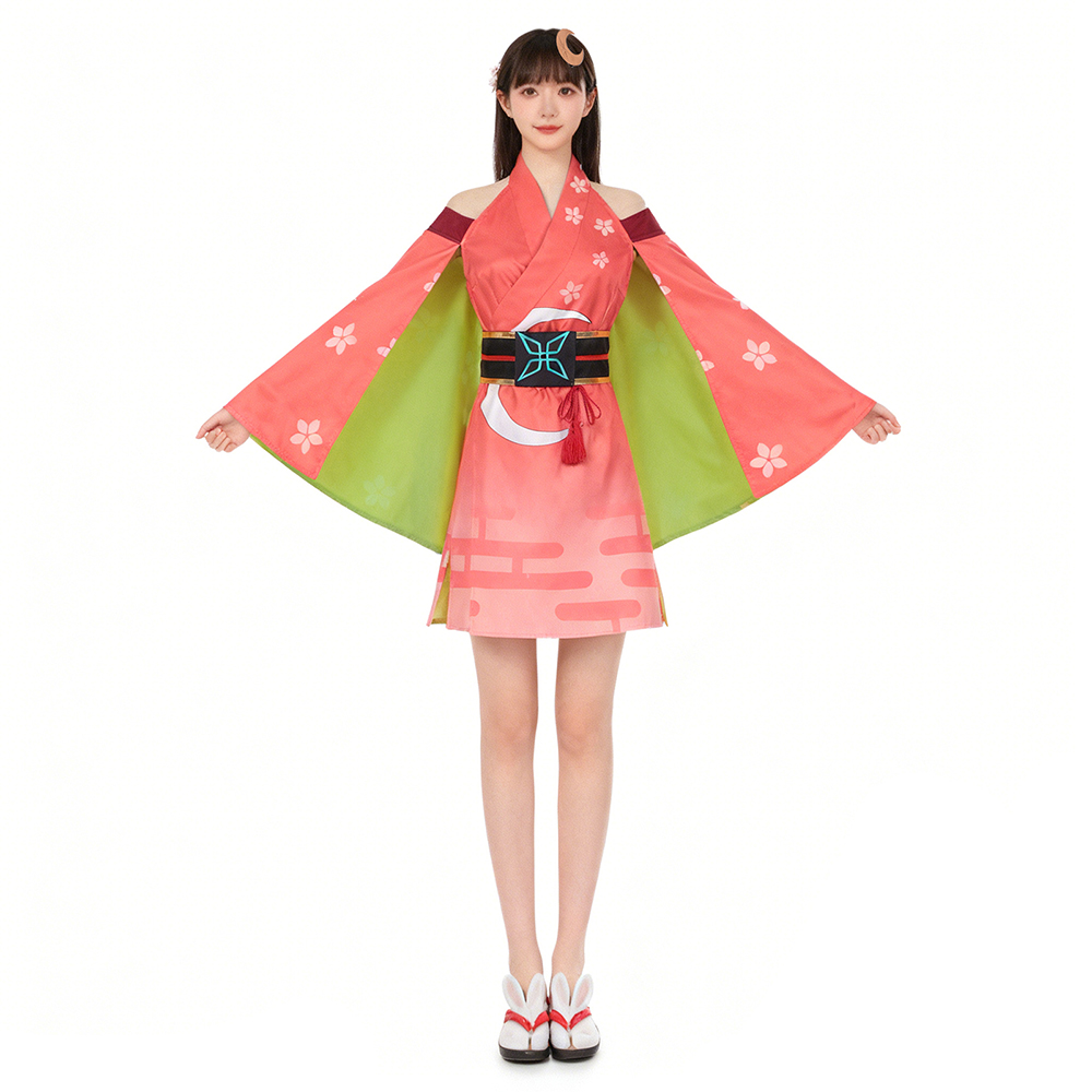 超时空辉夜姬cos服辉夜和风动漫樱花印花露肩宽袖舞台演出服漫展