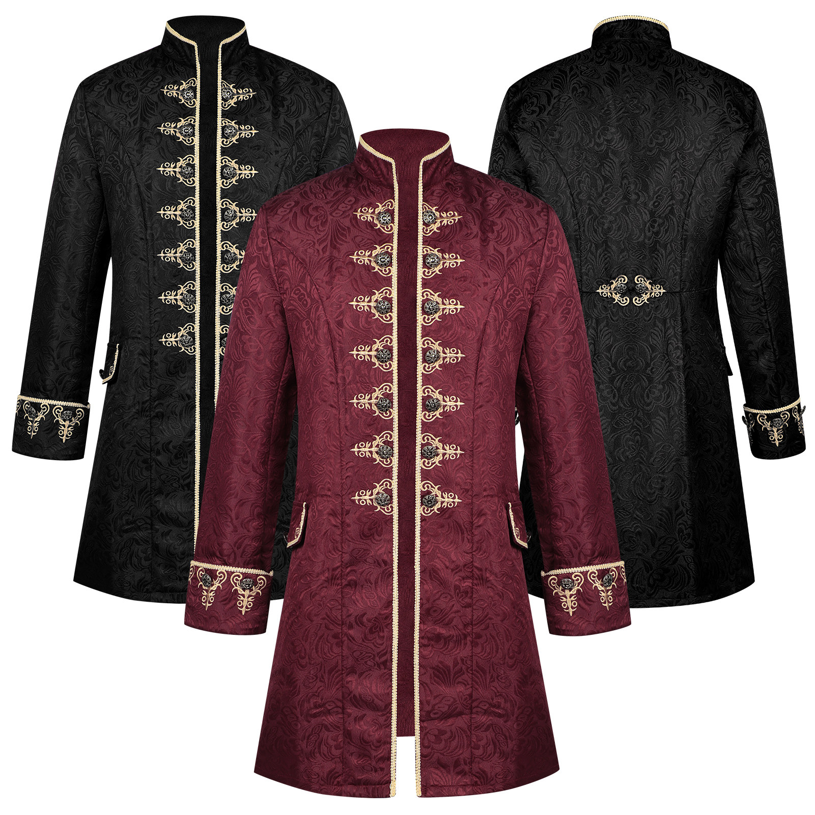 欧美男士提花刺绣大衣纯色时尚蒸汽朋克复古立领舞台制服表演服饰