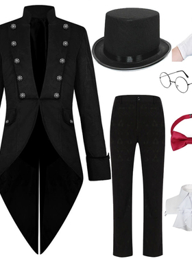 新款英伦宫廷风燕尾服绒面双排扣绅士礼服西服套装男主持人演出服