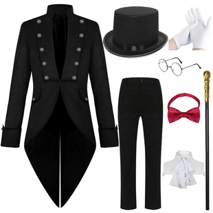 新款英伦宫廷风燕尾服绒面双排扣绅士礼服西服套装男主持人演出服