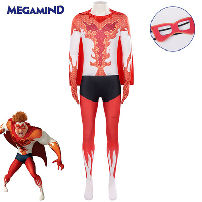 新款Megamind超级大坏蛋cosplay服装死敌超人cos服连体衣披风