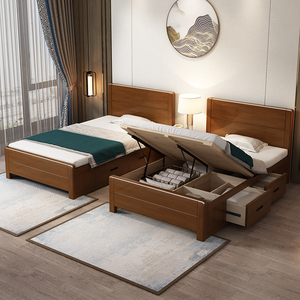 实木床1米2单人床带储物空间侧开气压高箱床1.35米抽屉床90公分宽