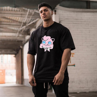 男士大码运动短袖夏季健美肌肉健身房跑步显壮训练服印花宽松T恤