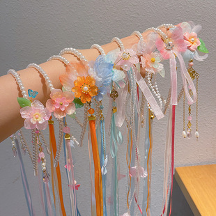 儿童古风发箍汉服头饰小女孩中国装蝴蝶飘带假发辫子头箍女童发卡