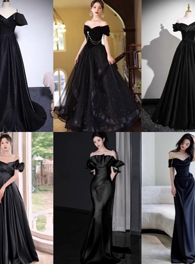 出租黑色晚礼服裙晚会主持人宴会演出服高级感轻奢小众2025新款