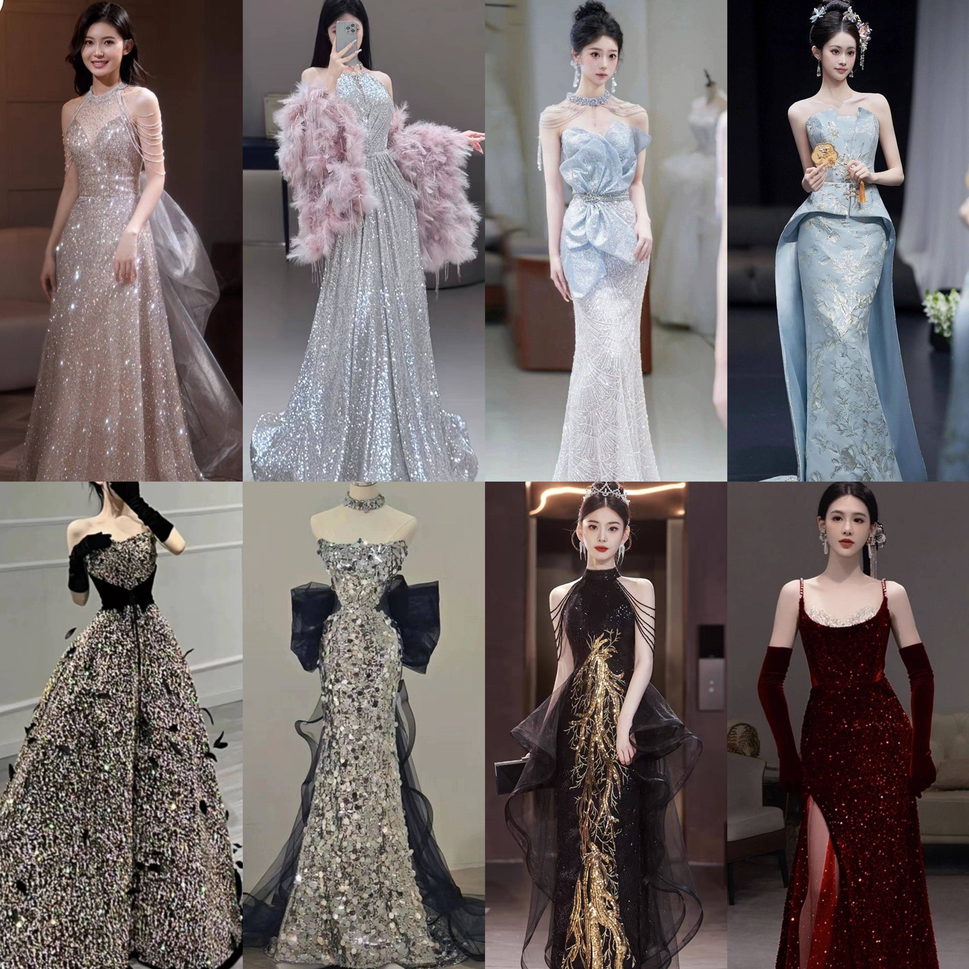 黑色晚礼服裙女宴会气质高级2024轻奢小众亮片抹胸年会服装租赁