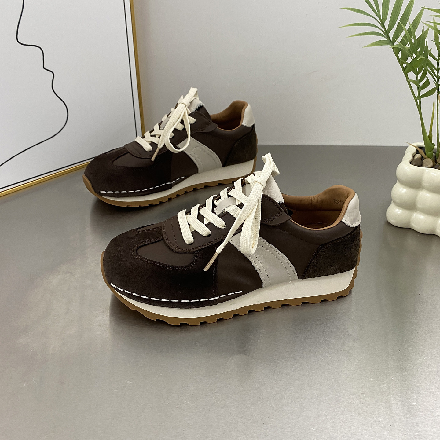 头层牛皮复古阿甘鞋女德训鞋2025秋季新款真皮百搭拼色运动休闲鞋,女鞋,时尚休闲鞋,淘宝优惠券,粉丝福利购,淘宝优惠卷