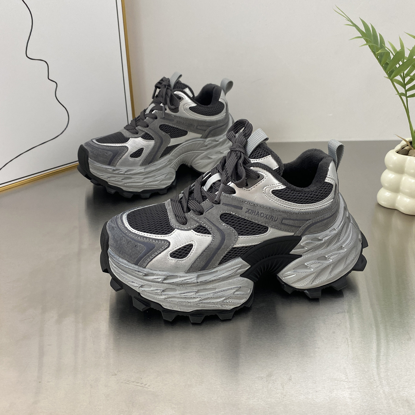 欧货真皮增高显脚小复古厚底老爹鞋女2025秋冬新款百搭运动休闲鞋,女鞋,时尚休闲鞋,淘宝优惠券,粉丝福利购,淘宝优惠卷