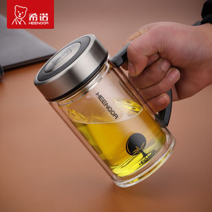 希诺双层办公杯带盖透明水杯过滤茶杯6720/9320/6721/9321/7006