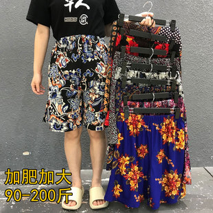 女胖mm中裤 宽松夏加肥加大200斤女裤 高腰弹力五分裤 300斤特大码 子