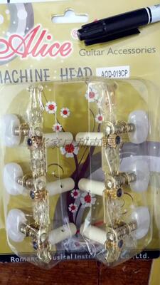 爱丽丝古典吉他配件弦钮AOD-019CP弦柱带尼龙套金色三联旋钮套装