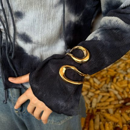 欧美镂空不对称双环合金手镯女小众几何素圈手镯女轻奢高级感饰品