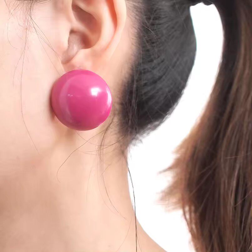 欧美糖果色圆形超仙耳钉女性 日韩霓虹黄色玫瑰粉金属夸张耳环