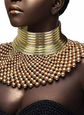 欧美夸张金属choker项圈女 外贸独特金属项链手镯酒吧霸气配饰