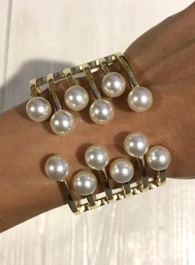 欧美潮人时尚珍珠百搭夸张金属