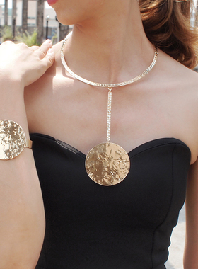 欧美夸张金属颈圈手环吊坠项链