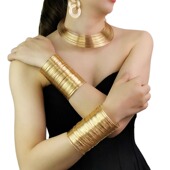 欧美夸张金属手镯项圈耳环套装 舞台夜店颈圈手镯臂环套装 女 时尚