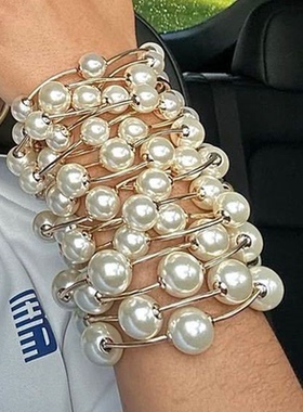 25年新款欧美18K金球百搭仿珍珠气质手链女性 串珠泡泡树脂球手镯